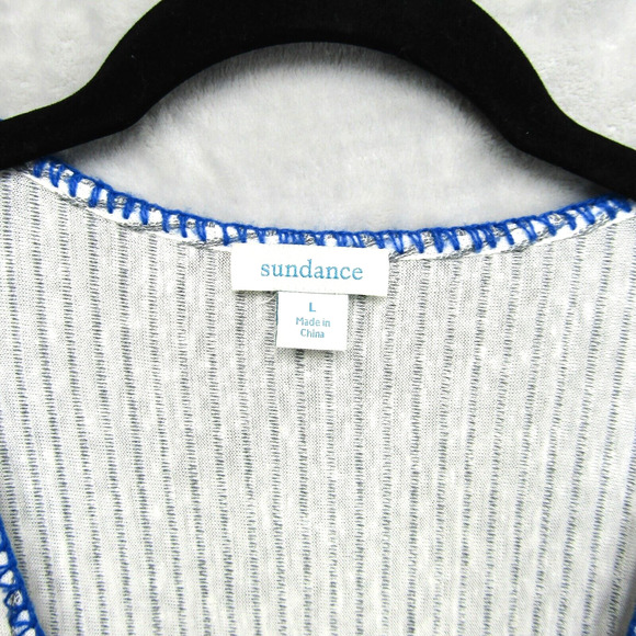 Sundance Wrap Top Womens Large White Gray Striped Belted Surplice Wide Sleeve - Picture 6 of 14